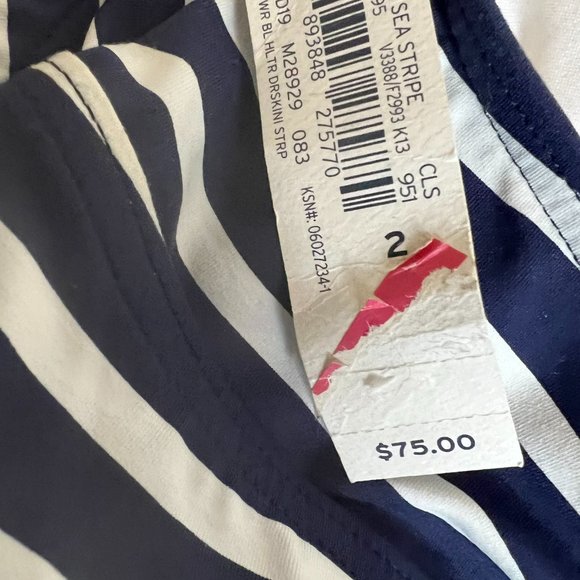 New Lands' End Halter Dresskini Swim Dress Blue  & White Striped Modest sz 2 - Picture 3 of 6